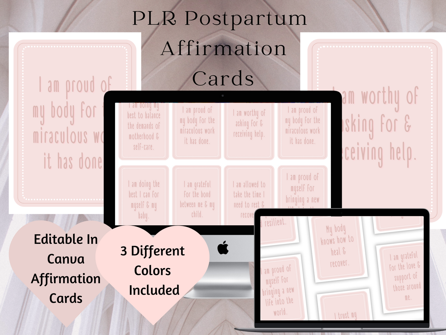 PLR PostPartum Affirmation Cards In 3 Different Colors (Editable)