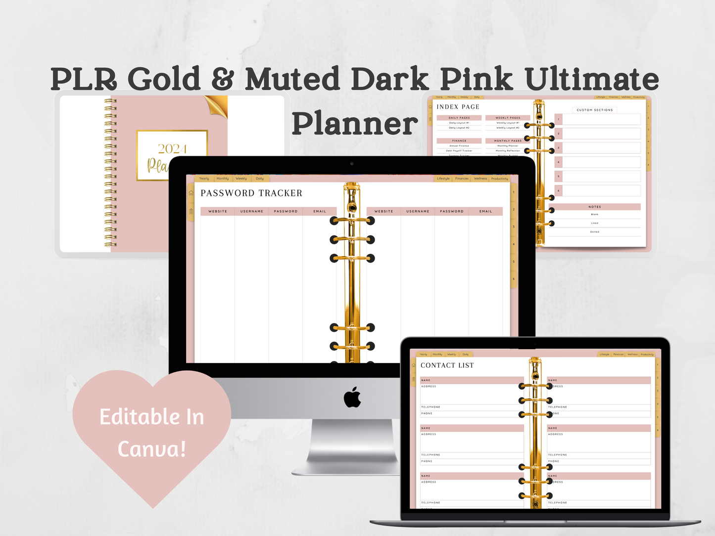 PLR Gold & Muted Dark Pink Ultimate Planner