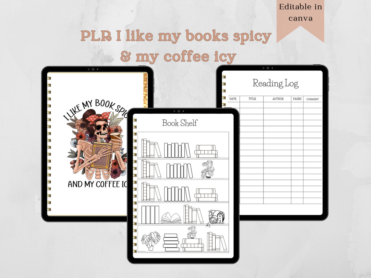 PLR I Like My Books Spicy & My Coffee Icy Reading Journal & Trackers