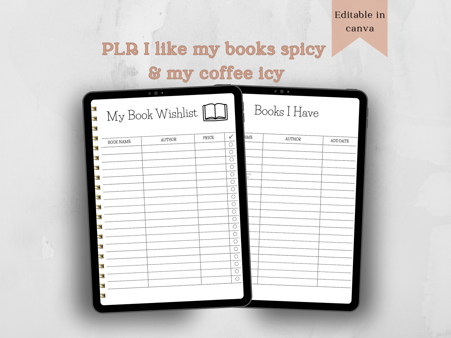 PLR I Like My Books Spicy & My Coffee Icy Reading Journal & Trackers