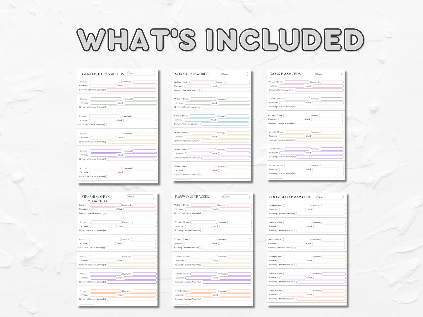 PLR Password Tracker Sheets