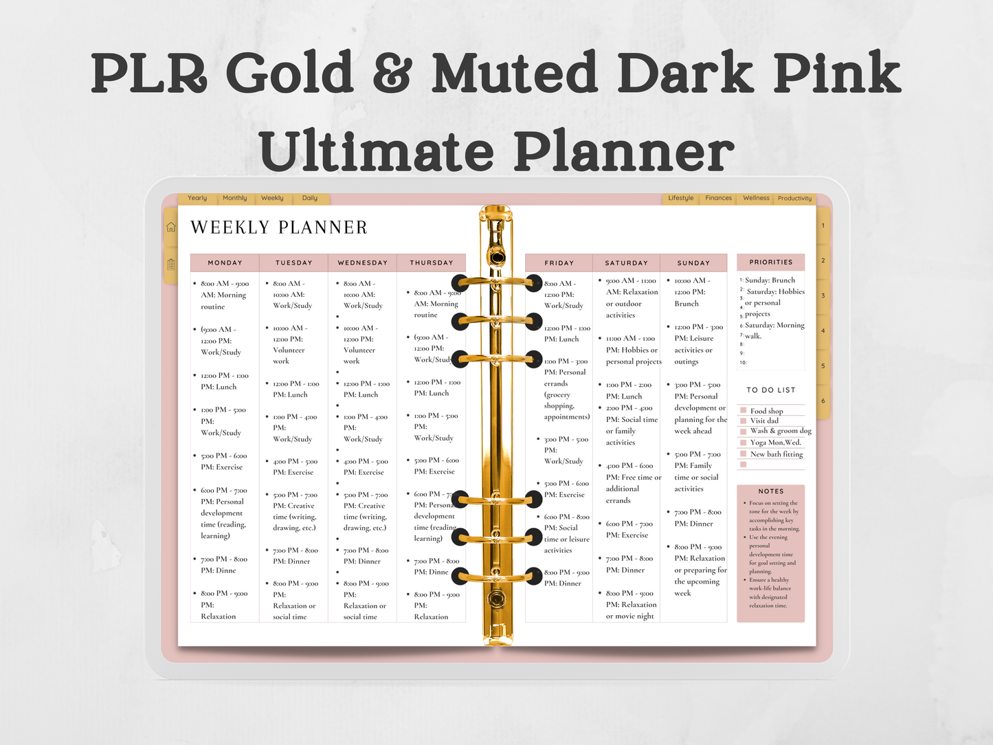 PLR Gold & Muted Dark Pink Ultimate Planner