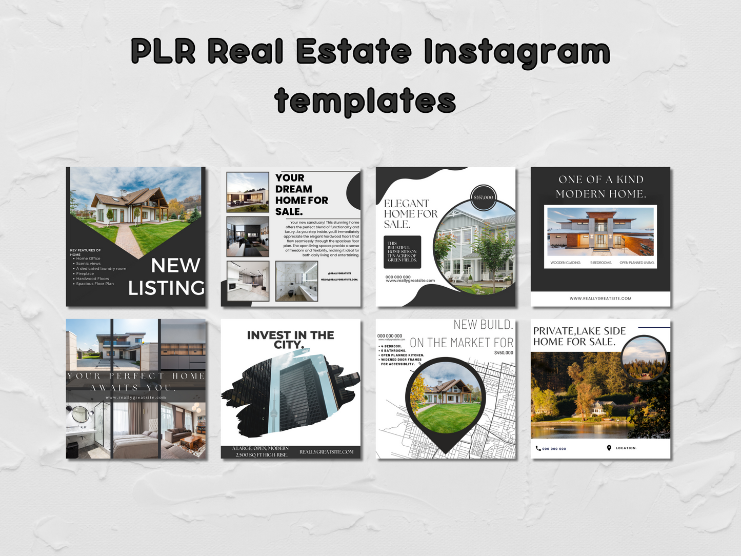 PLR Dark Classy 100 Instagram Real Estate Templates