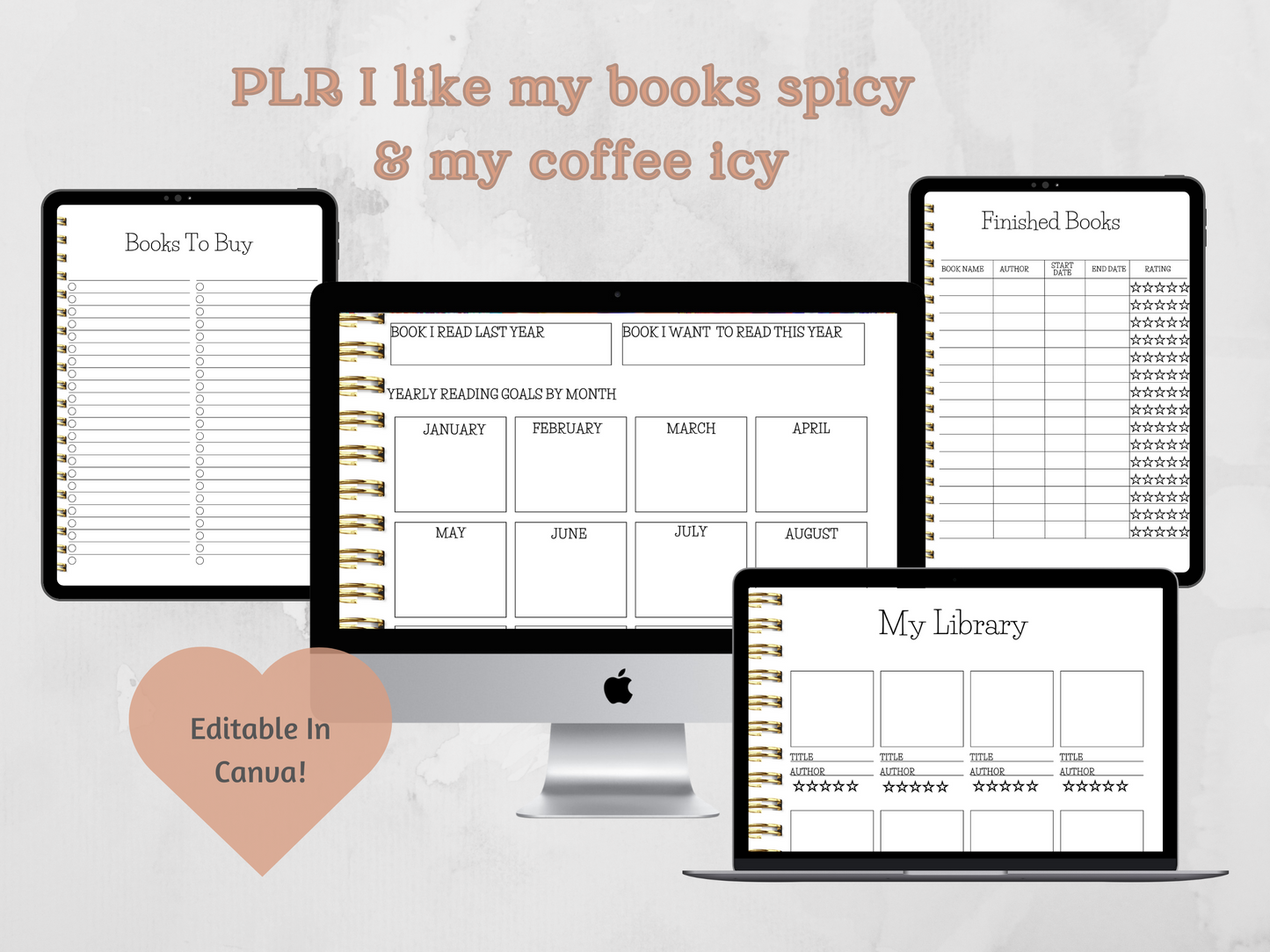 PLR I Like My Books Spicy & My Coffee Icy Reading Journal & Trackers