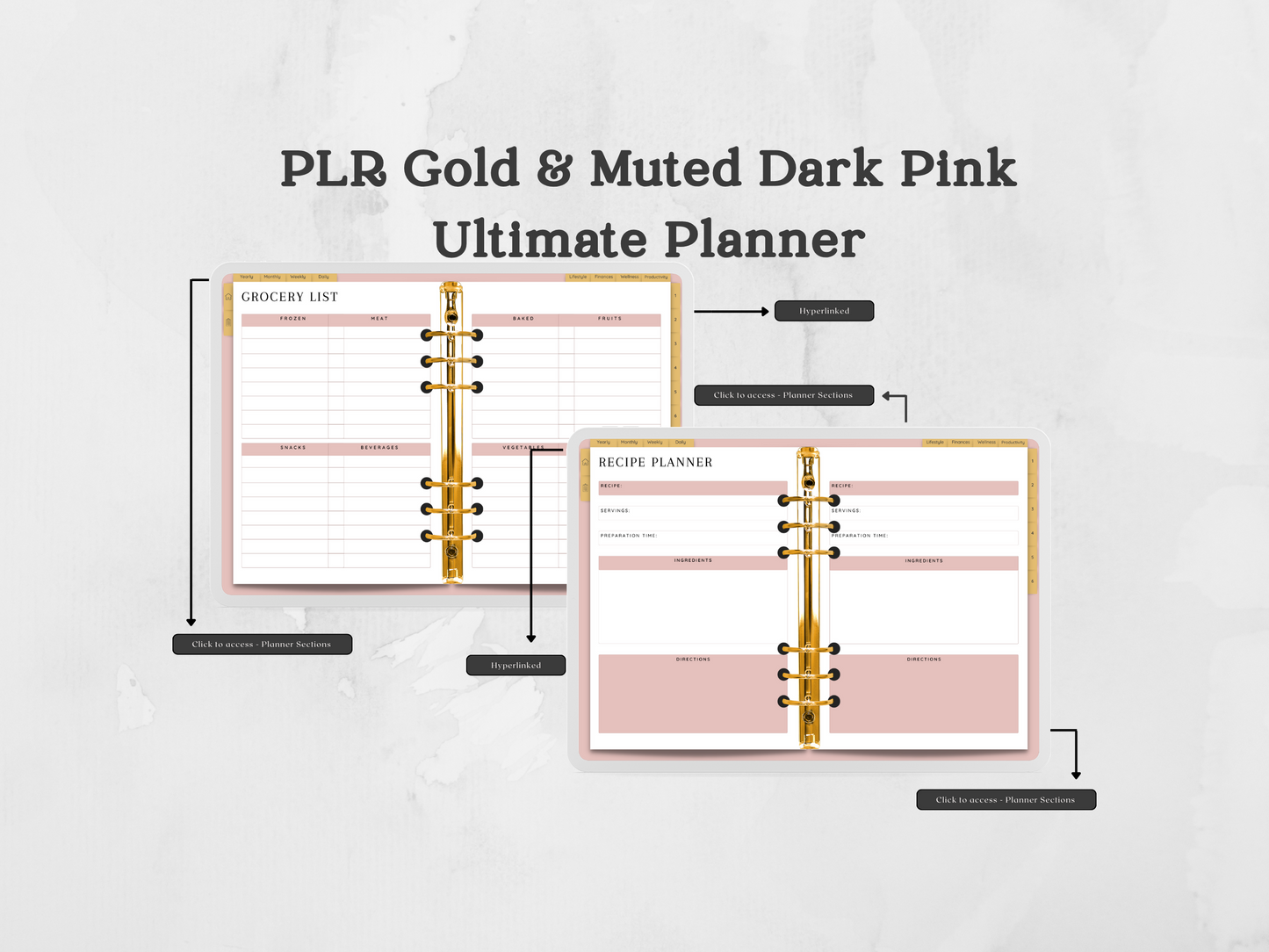 PLR Gold & Muted Dark Pink Ultimate Planner