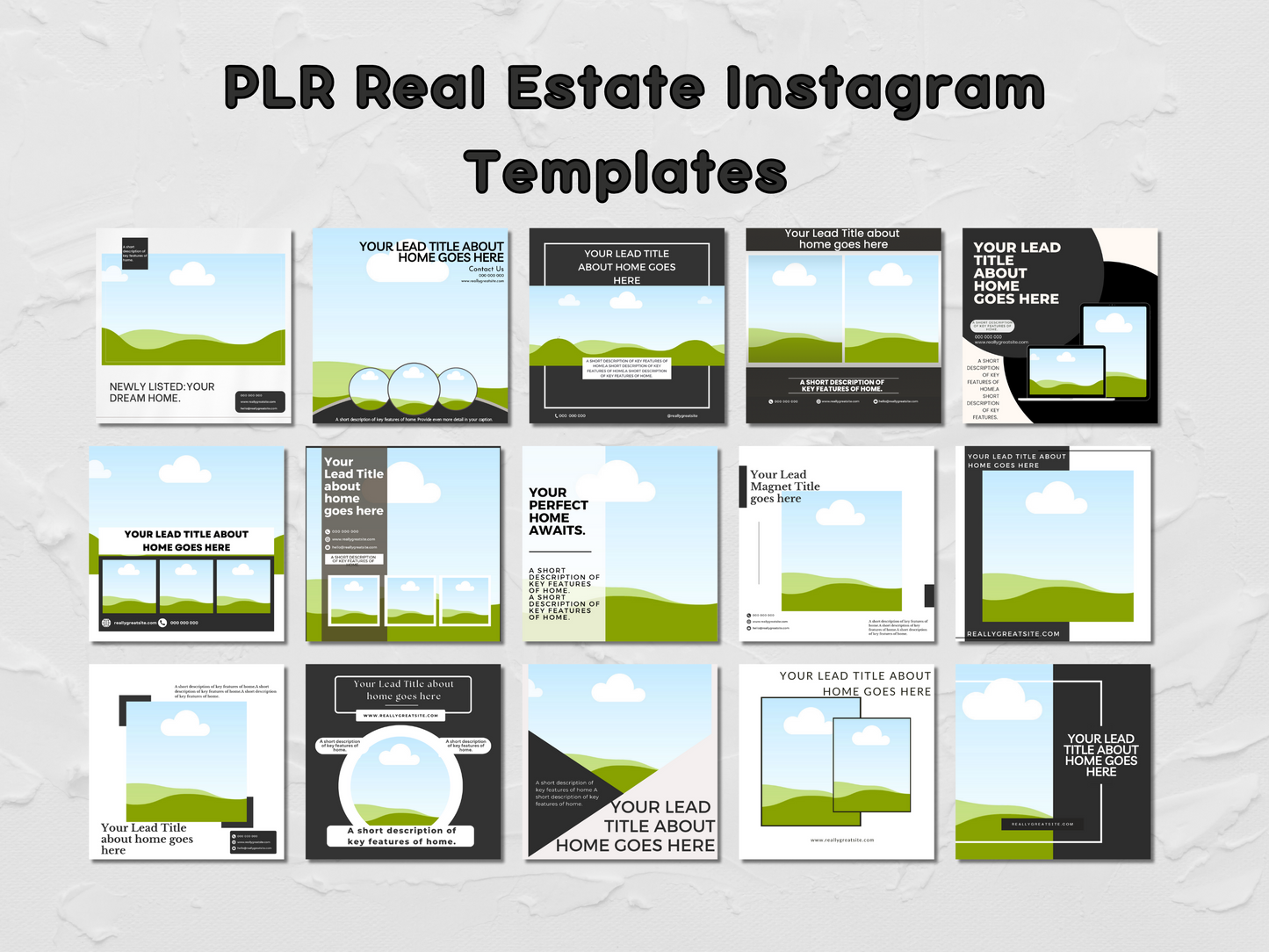 PLR Dark Classy 100 Instagram Real Estate Templates