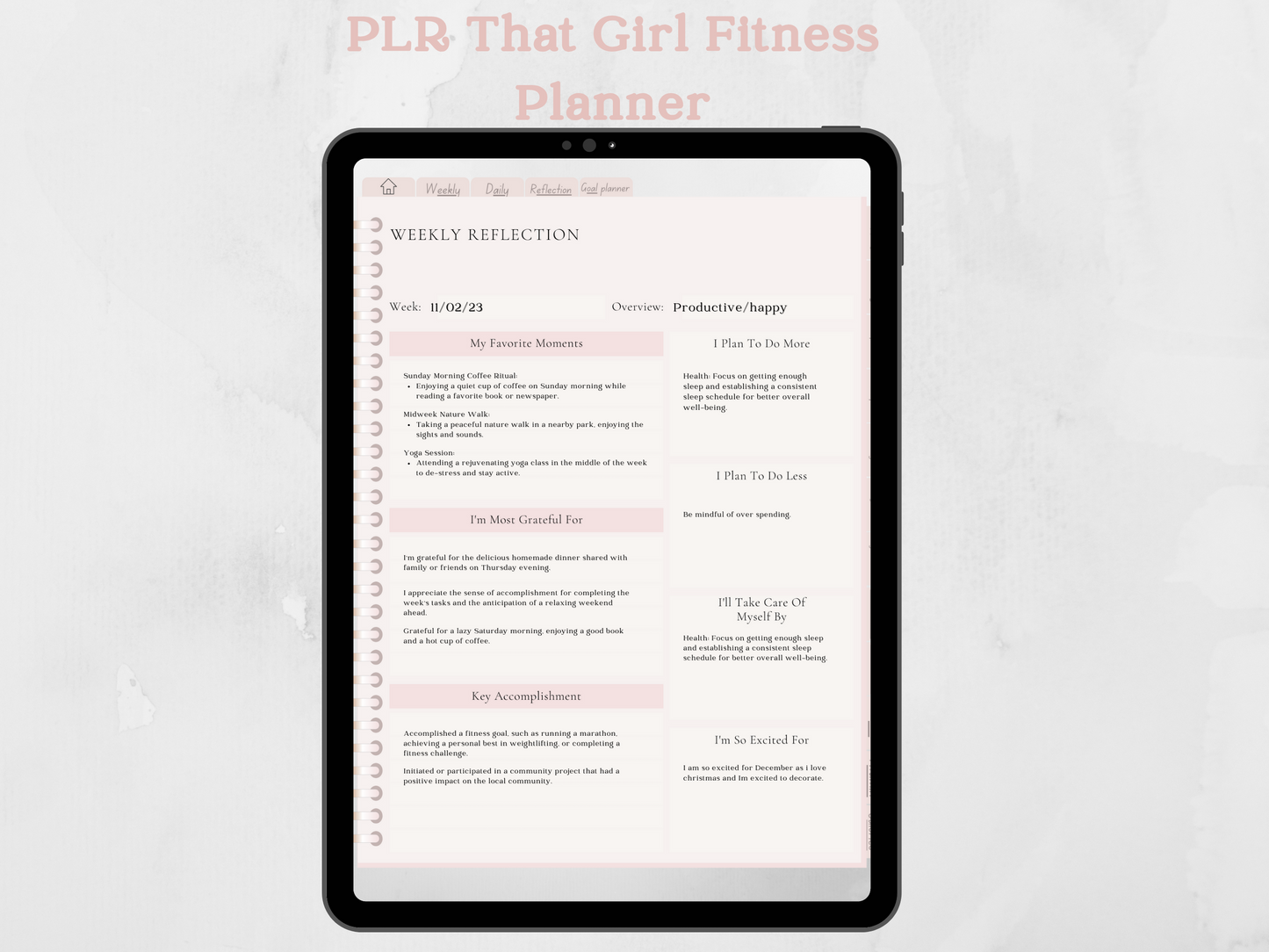 Editable PLR Fitness Girl Planner