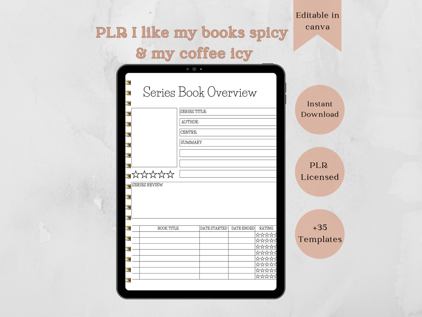 PLR I Like My Books Spicy & My Coffee Icy Reading Journal & Trackers