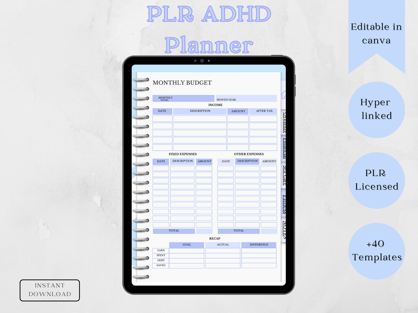 PLR ADHD Digital Planner