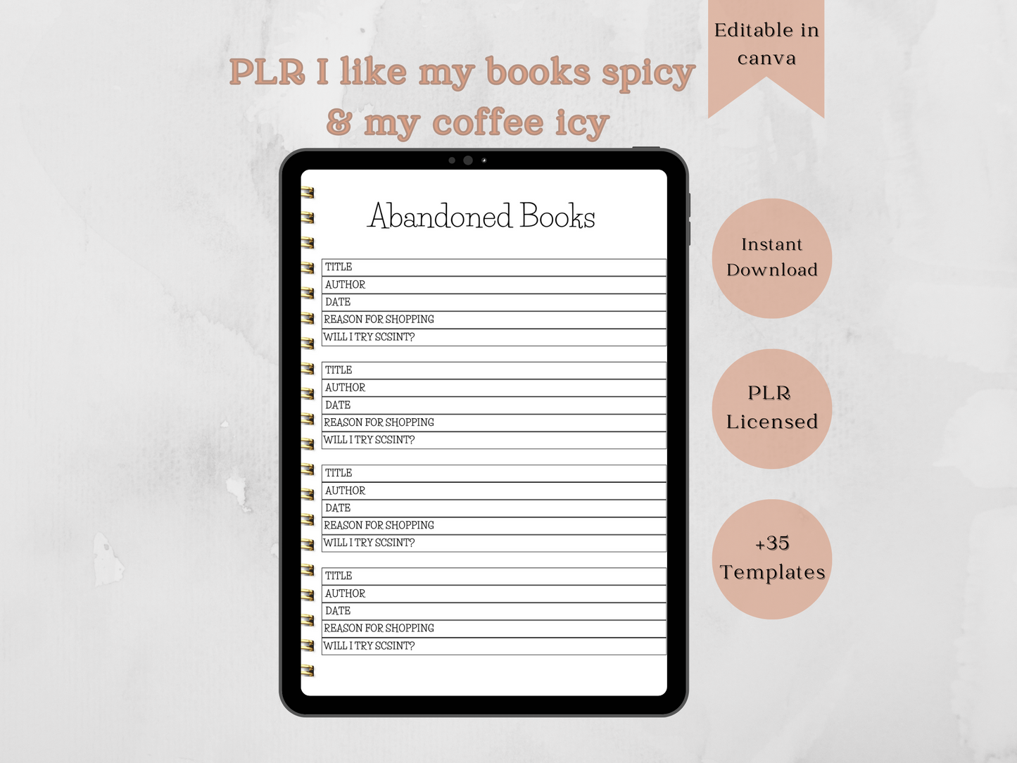 PLR I Like My Books Spicy & My Coffee Icy Reading Journal & Trackers