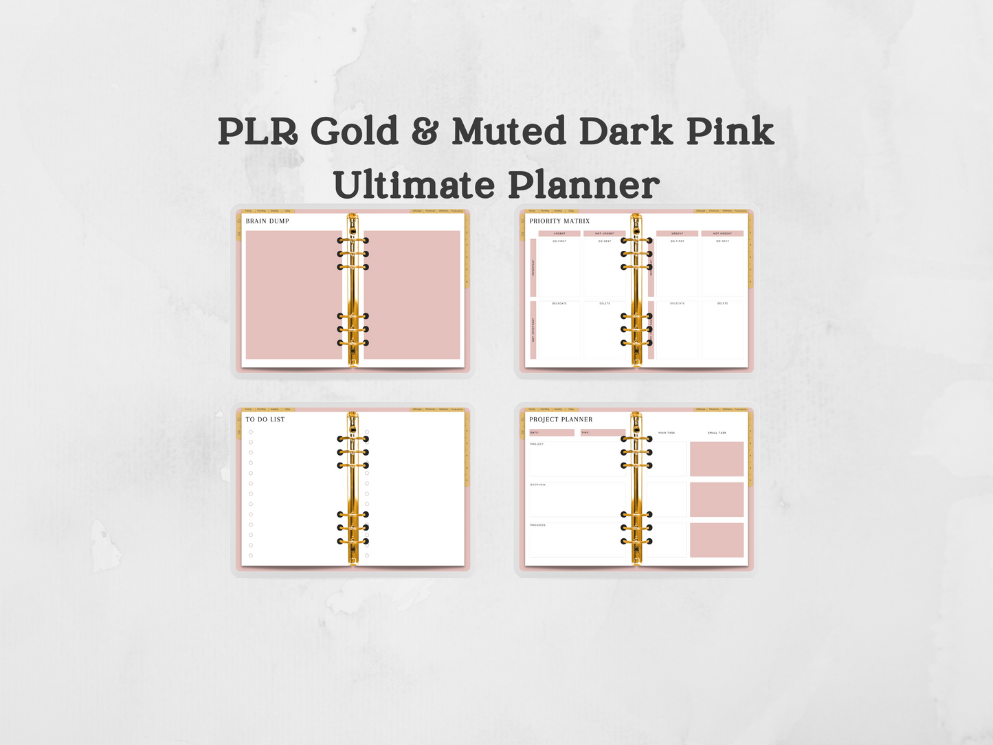 PLR Gold & Muted Dark Pink Ultimate Planner