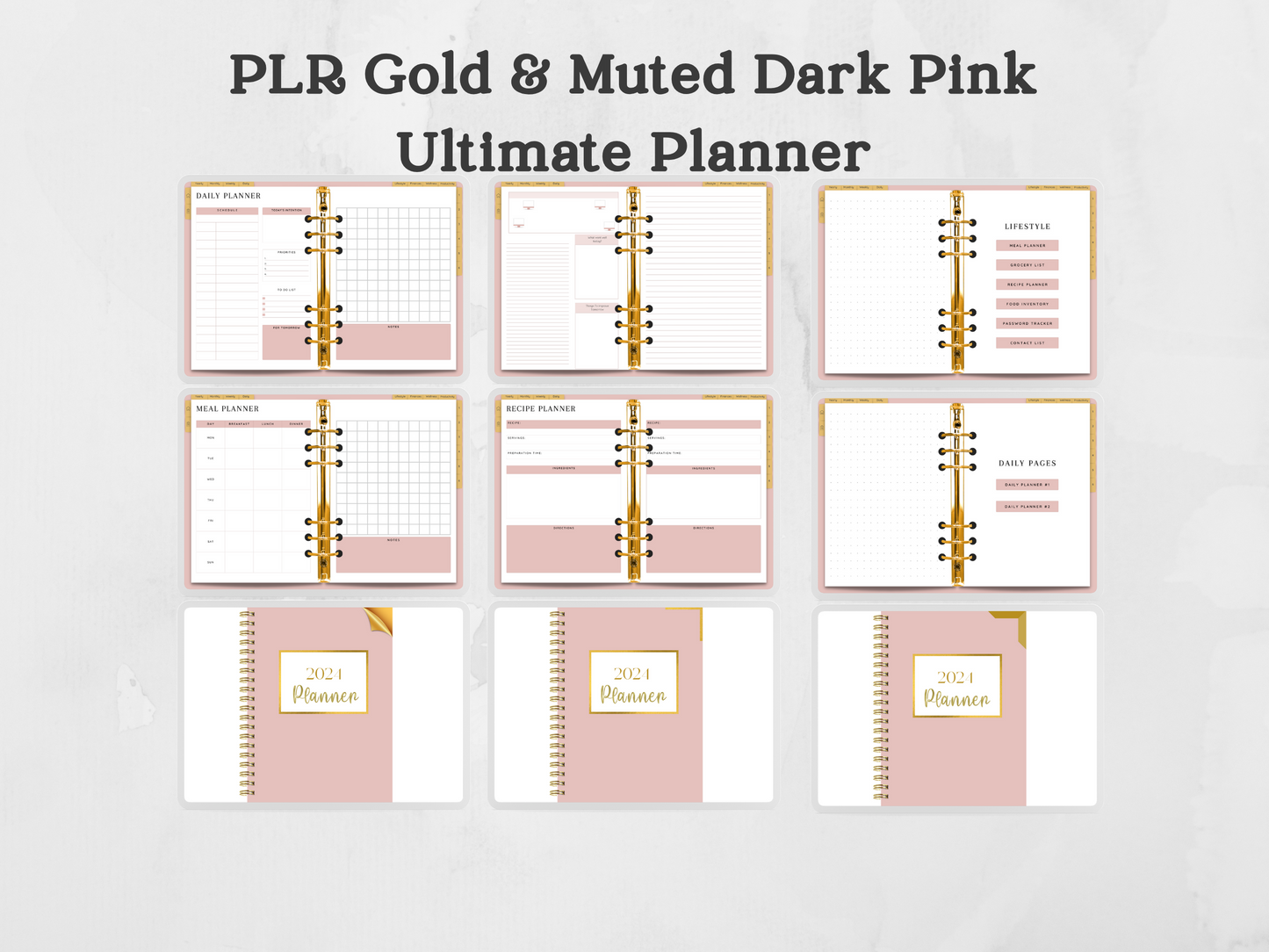 PLR Gold & Muted Dark Pink Ultimate Planner