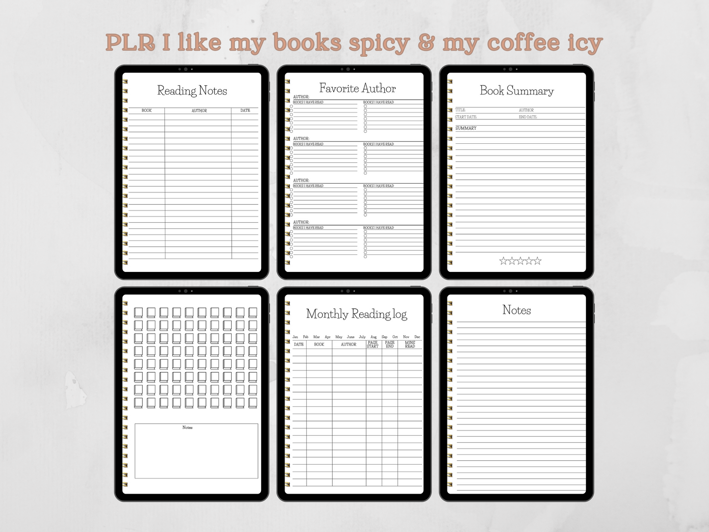 PLR I Like My Books Spicy & My Coffee Icy Reading Journal & Trackers