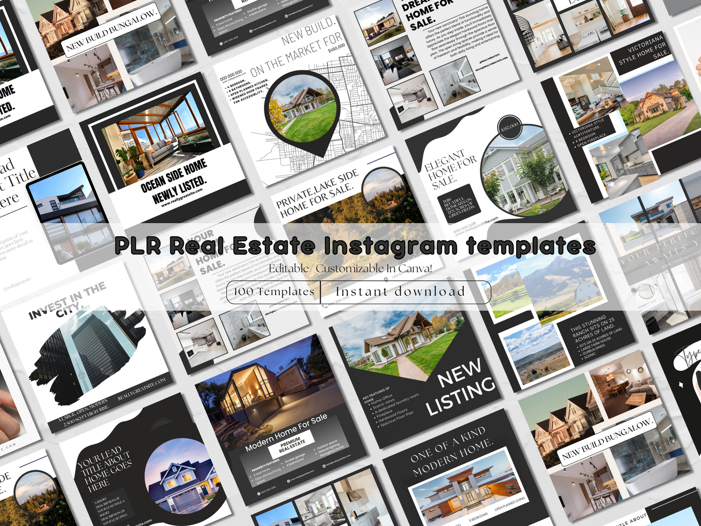 PLR Dark Classy 100 Instagram Real Estate Templates